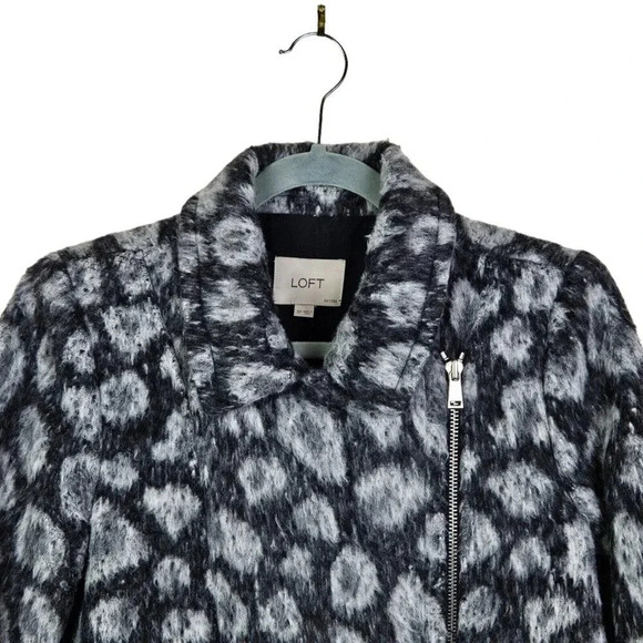 Loft Womens Gray‎ Leopard Spotted Moto Coat Asymmetric Zip Wool Blend size SP - Picture 10 of 11